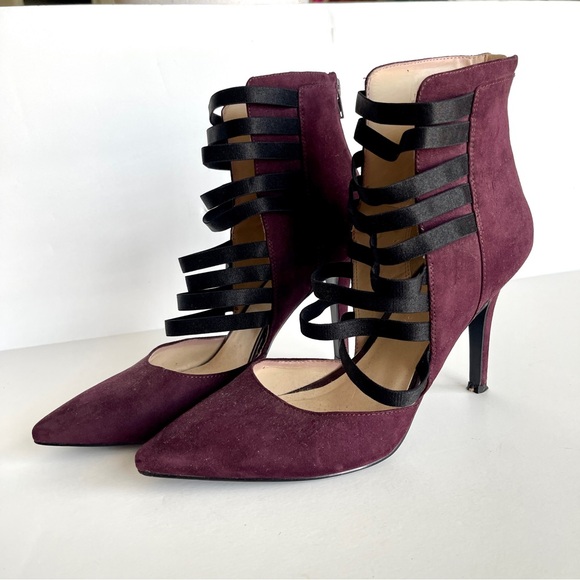 NINE WEST | Purple Elastic Detail Faux Suede Booties Sz 9 - Picture 3 of 11